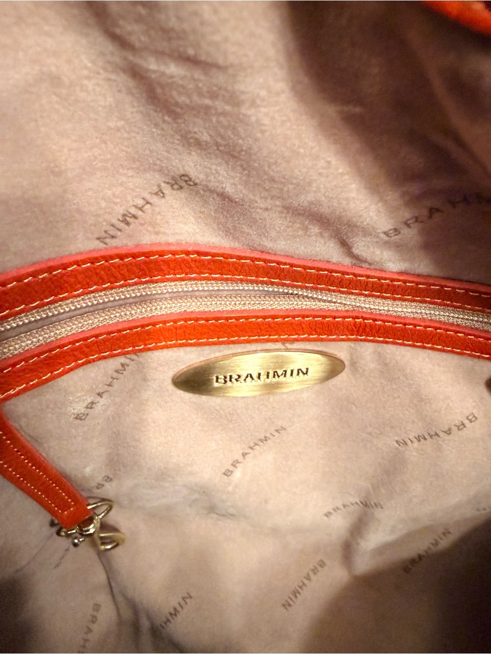 Brahmin Orange Leather Shoulder Bag with Gold Chain Detail - Picture 6 of 9